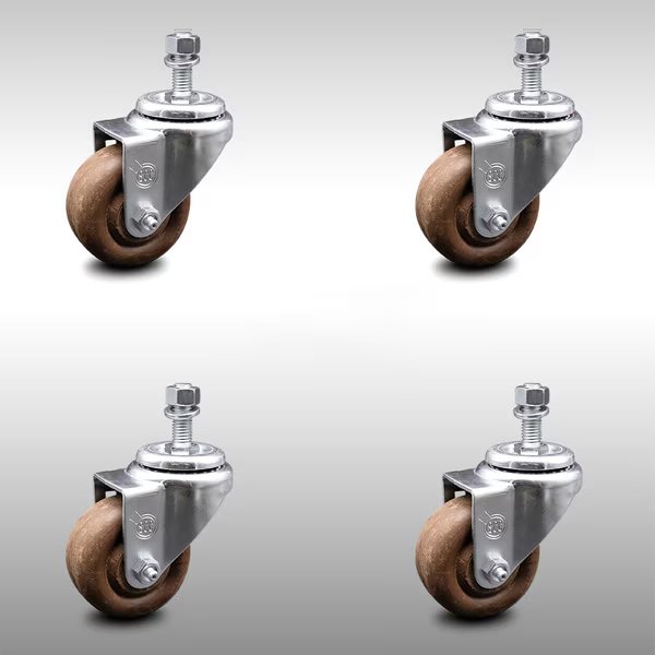 3 Inch SS High Temp Glass Filled Nylon Swivel 3/8 Inch Threaded Stem Caster Set, Service Caster, Mfr#: SCC-SSTS20S314-GFNSHT-381615-4